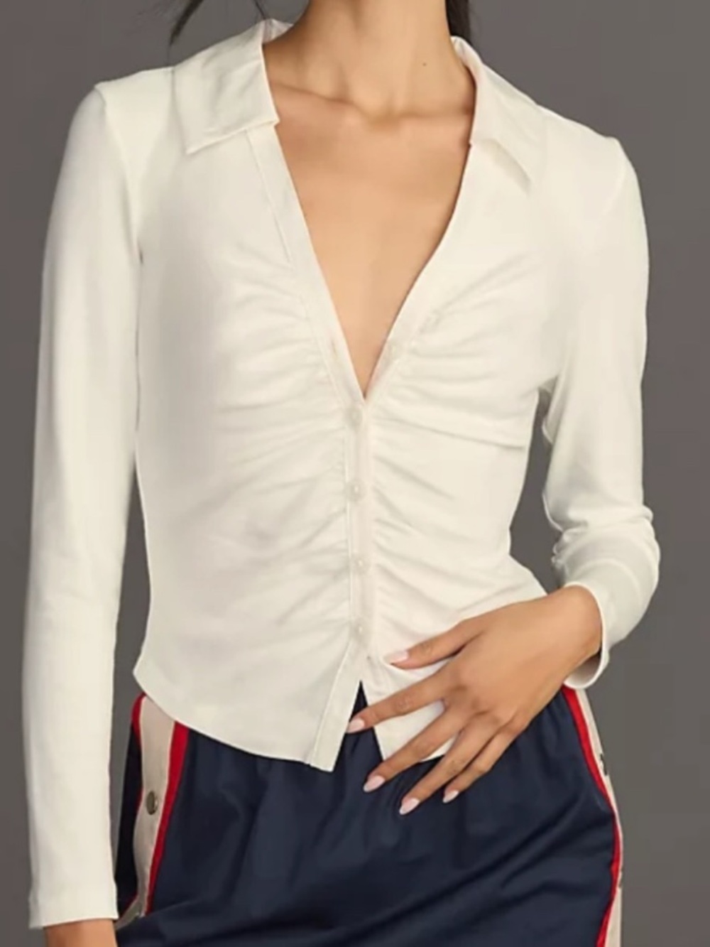 ANTHROPOLOGIE MAEVE Ruched Button-Down Shirt White Women’s Size XL